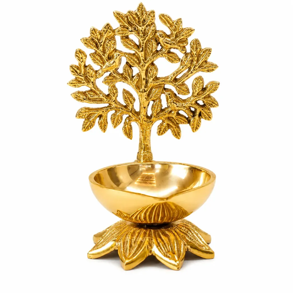 Brass Tree Diya Oil Lamp for Pooja Room & Home Decor