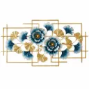Modern Blue and Gold Metal Floral Wall Art